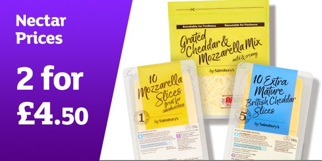 2 for £4.50 on sliced and grated cheese.